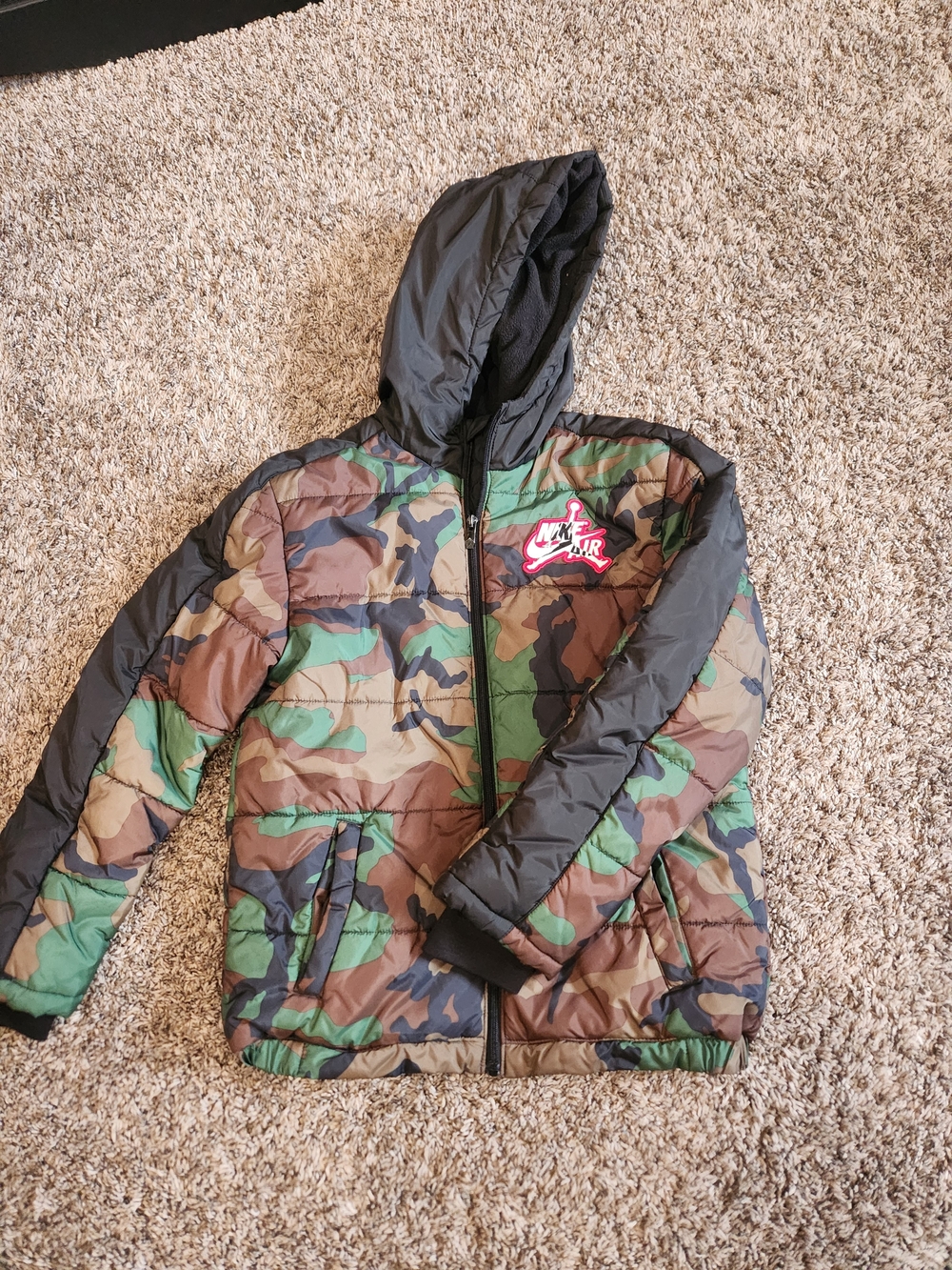 Jordan Kids' Hooded Camo Puffer Jacket - Green, Brown & Black
